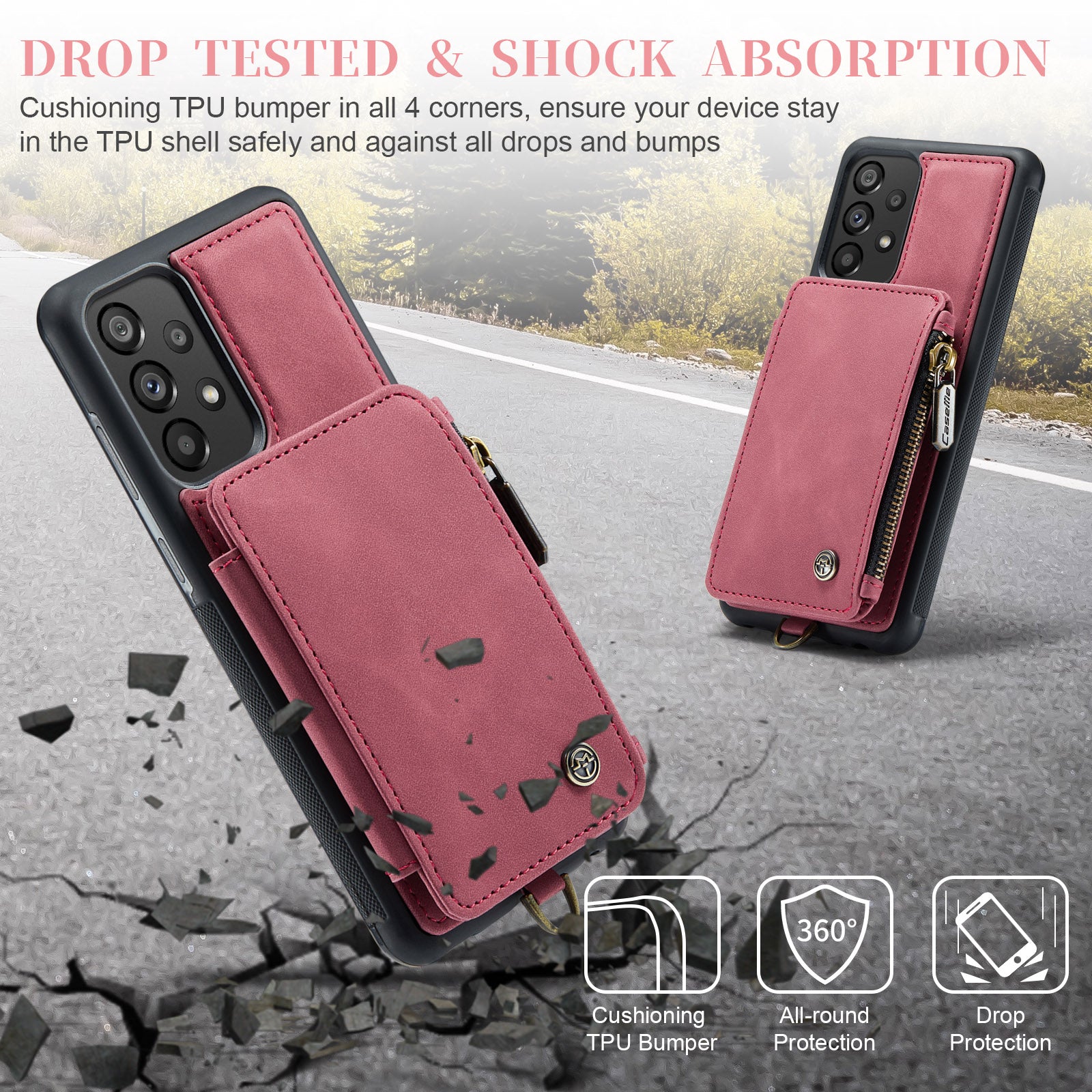 CASEME C20 Series for Samsung Galaxy A53 5G RFID Blocking Zipper Pocket Kickstand Case PU Leather Coated TPU Handbag Wallet Phone Cover with Strap CASEME C20 Series for Samsung Galaxy A53 5G RFID Blocking Zipper Pocket Kickstand Case PU Leather Coated TPU Handbag Wallet Phone Cover with Strap